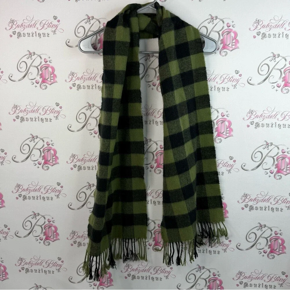 Scarf scarve plaid checker checkered print Green and Black Plaid Scarf